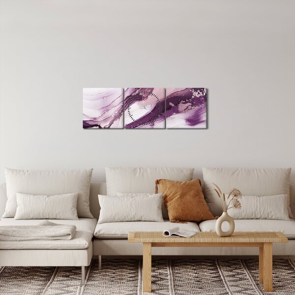 Slika - Ljubičasta tekućina art (sa satom) (90x30 cm)