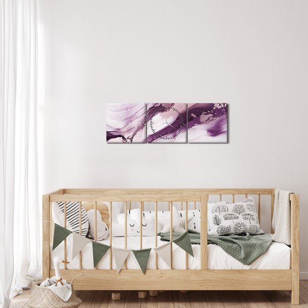 Slika - Ljubičasta tekućina art (sa satom) (90x30 cm)