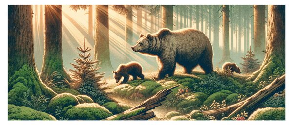 Slika - Medvjedi u šumi (120x50 cm)