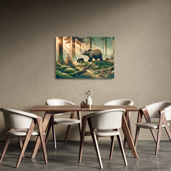 Staklena slika - Medvjedi u šumi (70x50 cm)