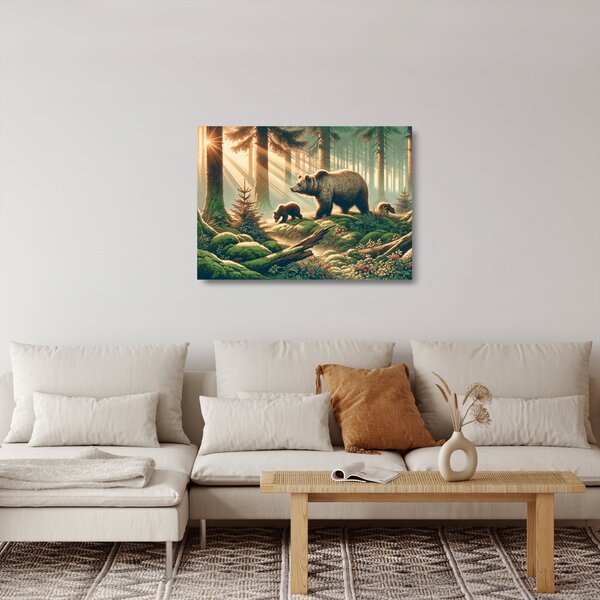 Staklena slika - Medvjedi u šumi (70x50 cm)