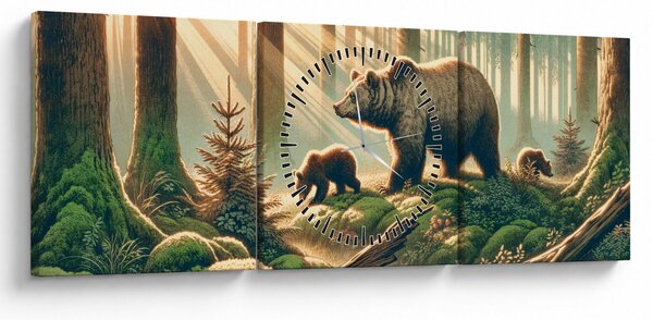 Slika - Medvjedi u šumi (sa satom) (90x30 cm)
