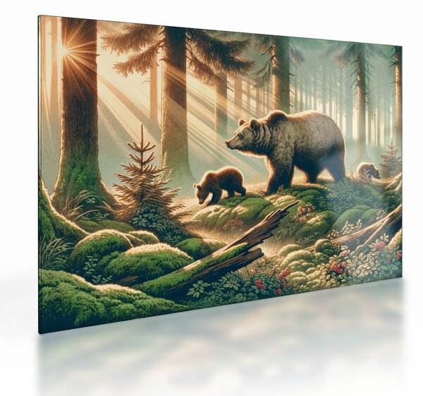 Staklena slika - Medvjedi u šumi (70x50 cm)