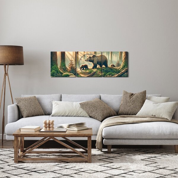 Slika - Medvjedi u šumi (sa satom) (90x30 cm)