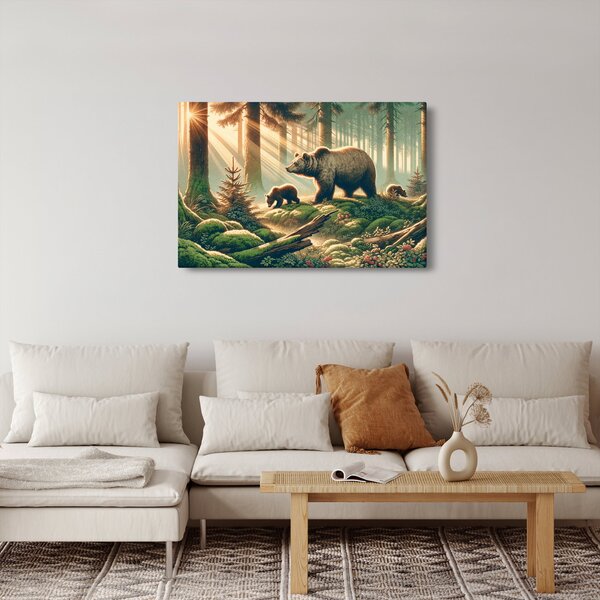 Slika - Medvjedi u šumi (90x60 cm)