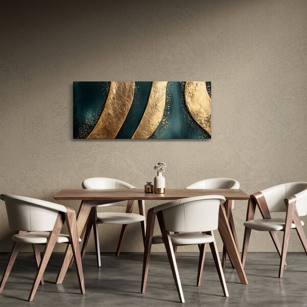 Slika - Zelena apstrakcija sa zlatom I. (120x50 cm)