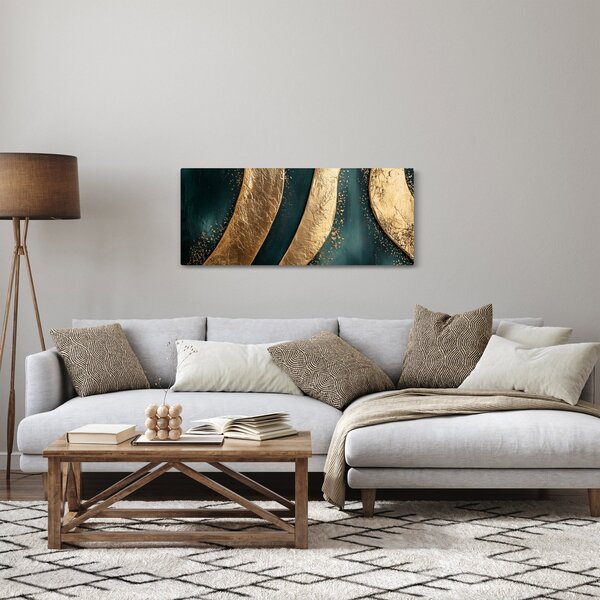 Slika - Zelena apstrakcija sa zlatom I. (120x50 cm)
