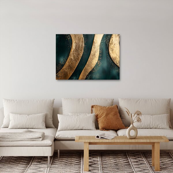 Slika - Zelena apstrakcija sa zlatom I. (70x50 cm)