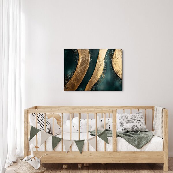 Slika - Zelena apstrakcija sa zlatom I. (70x50 cm)