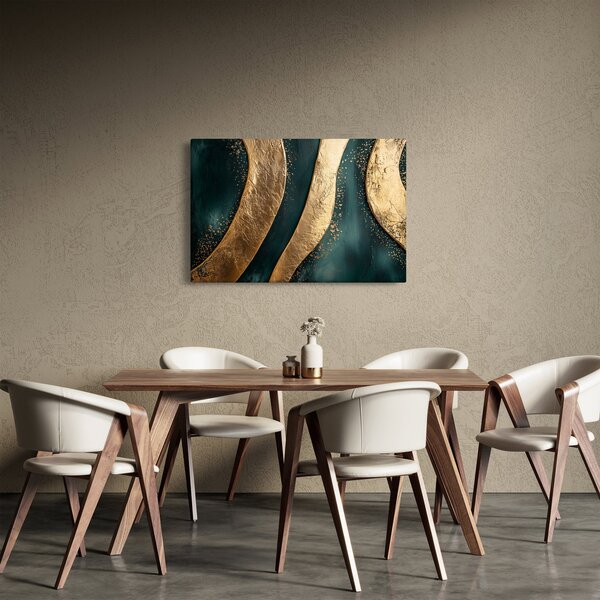 Slika - Zelena apstrakcija sa zlatom I. (90x60 cm)