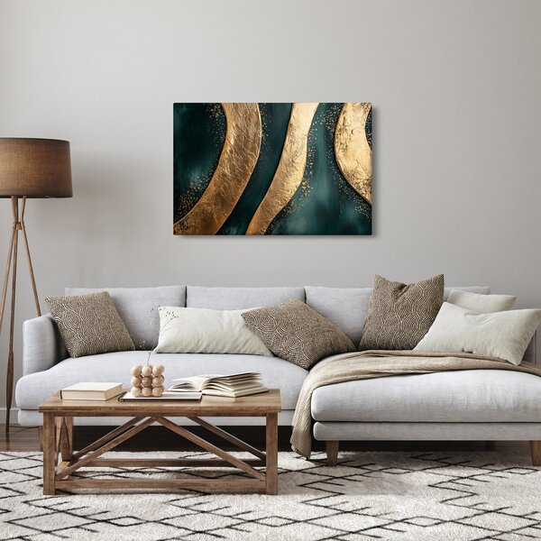 Slika - Zelena apstrakcija sa zlatom I. (90x60 cm)