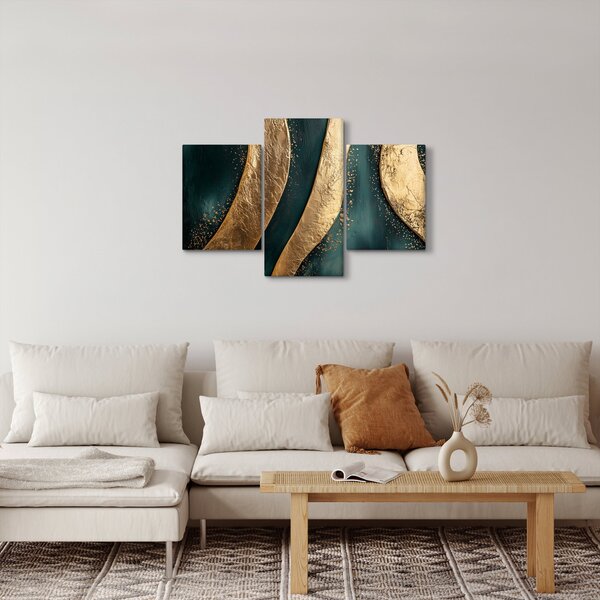 Slika - Zelena apstrakcija sa zlatom I. (90x60 cm)