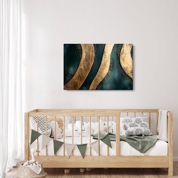 Slika - Zelena apstrakcija sa zlatom I. (90x60 cm)