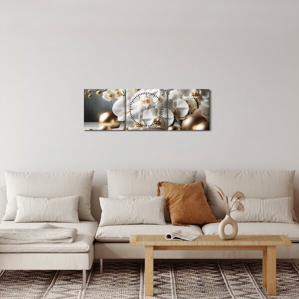 Slika - Orhideja i zlatne kugle (sa satom) (90x30 cm)