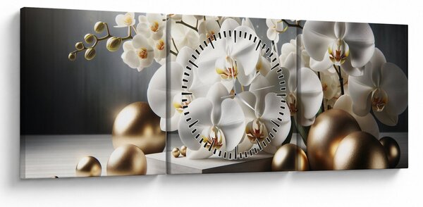 Slika - Orhideja i zlatne kugle (sa satom) (90x30 cm)