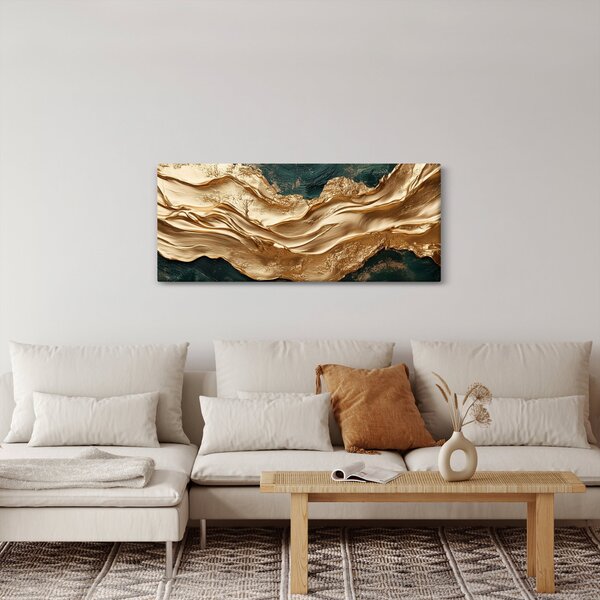 Slika - Zelena apstrakcija sa zlatom II. (120x50 cm)