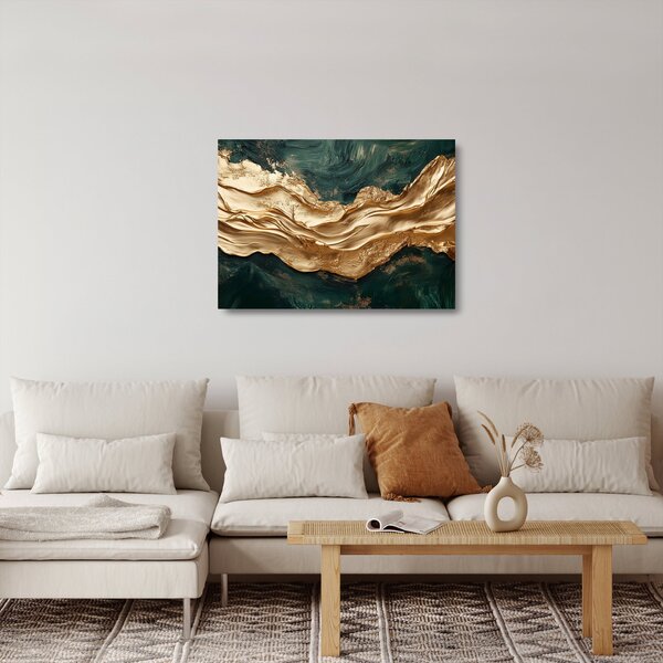 Staklena slika - Zelena apstrakcija sa zlatom II. (70x50 cm)