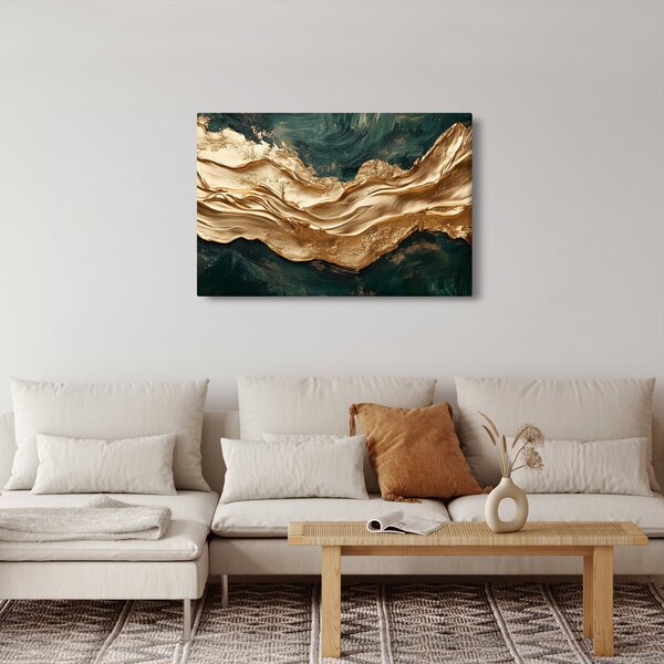 Slika - Zelena apstrakcija sa zlatom II. (90x60 cm)
