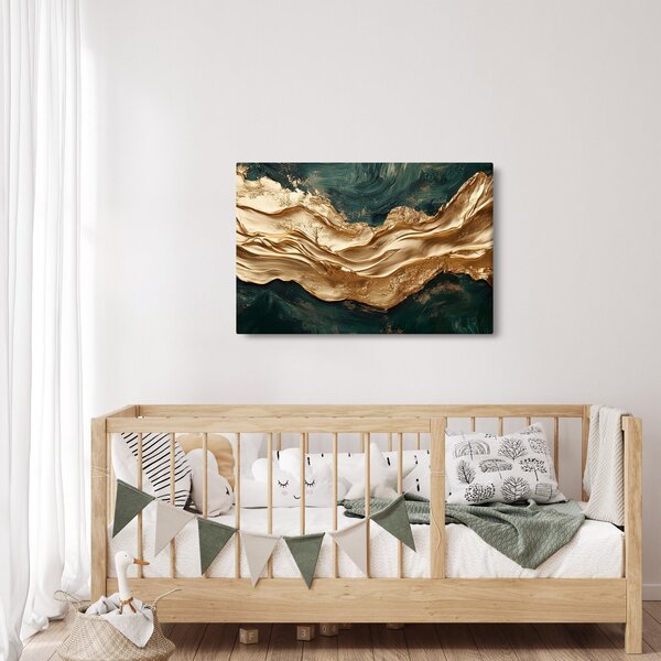 Slika - Zelena apstrakcija sa zlatom II. (90x60 cm)