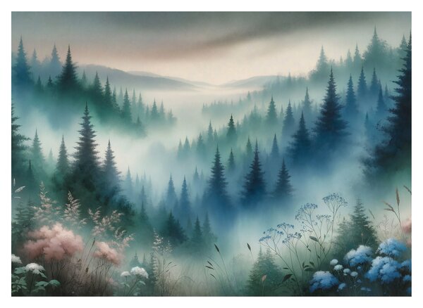 Staklena slika - Šumski krajolik s maglom (70x50 cm)