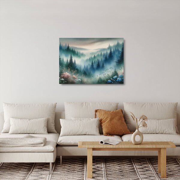 Staklena slika - Šumski krajolik s maglom (70x50 cm)