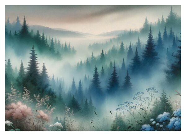 Slika - Šumski krajolik s maglom (70x50 cm)