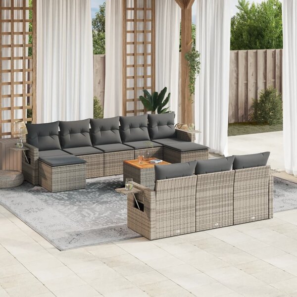 VidaXL 11-dijelni set vrtnih sofa od poliratana s jastucima sivi