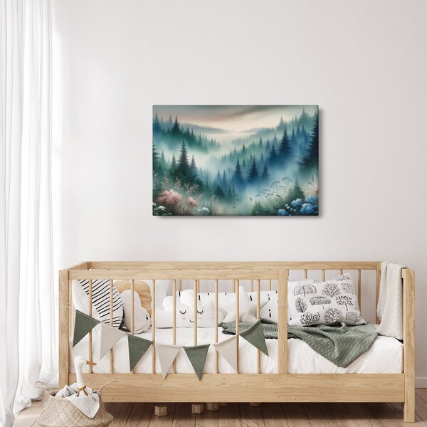 Slika - Šumski krajolik s maglom (90x60 cm)