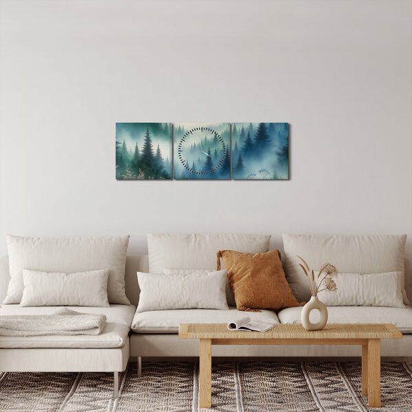 Slika - Šumski krajolik s maglom (sa satom) (90x30 cm)