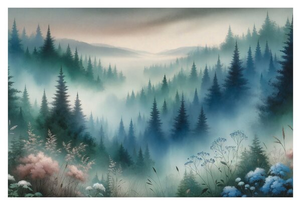Slika - Šumski krajolik s maglom (90x60 cm)