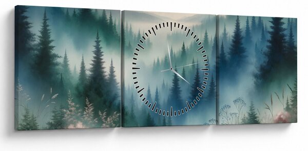 Slika - Šumski krajolik s maglom (sa satom) (90x30 cm)