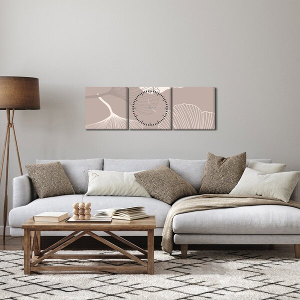 Slika - Bež lišće N⁰1 (sa satom) (90x30 cm)