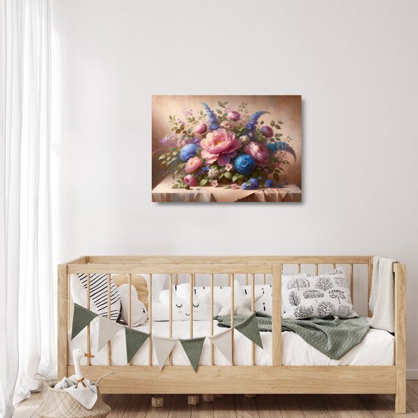 Staklena slika - Stol pun cvijeća (70x50 cm)