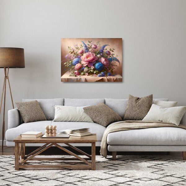 Staklena slika - Stol pun cvijeća (70x50 cm)