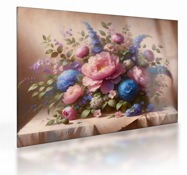 Staklena slika - Stol pun cvijeća (70x50 cm)