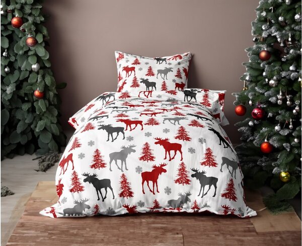 Flanel posteljina CHRISTMAS LOS bijela + plahta od mikropliša SOFT 90x200 cm bijela