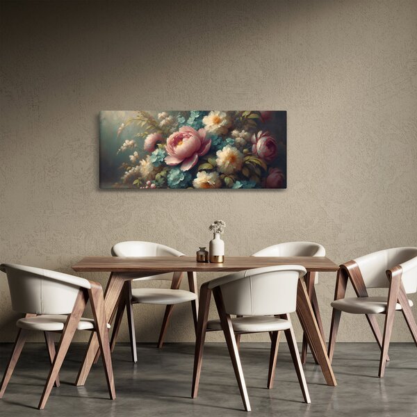 Slika - Prirodna mrtva s cvijećem - slika (120x50 cm)
