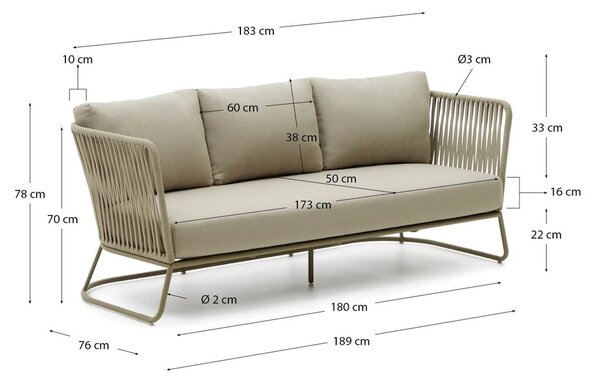 Kaki zelena željezna vrtna sofa Saconca – Kave Home