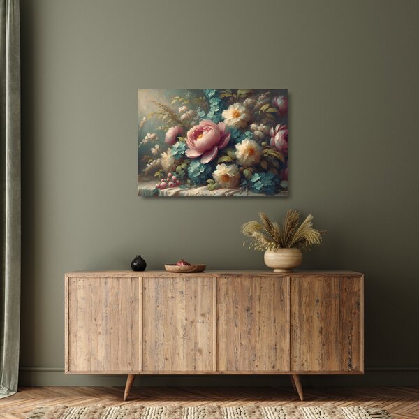 Staklena slika - Prirodna mrtva s cvijećem - Staklena slika (70x50 cm)