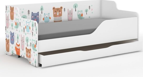 Dječji krevetić sa printom sove i drugih životinja 160x80 cm