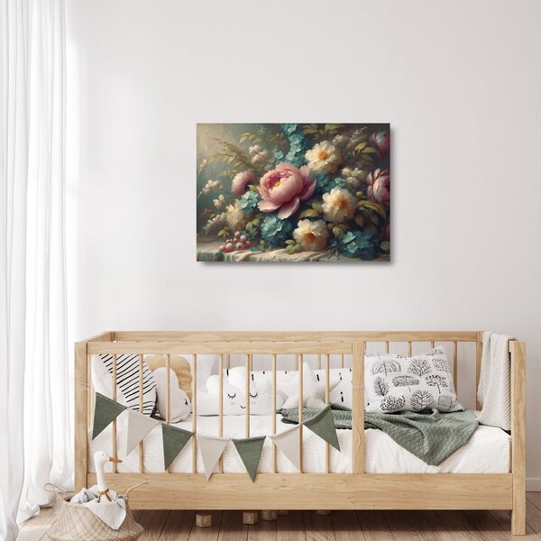 Staklena slika - Prirodna mrtva s cvijećem - Staklena slika (70x50 cm)