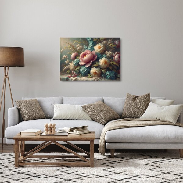 Staklena slika - Prirodna mrtva s cvijećem - Staklena slika (70x50 cm)