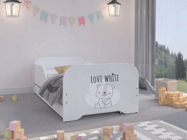 Kvalitetan dječji krevetić s medvjedićem LOVE WHITE 140 x 70 cm