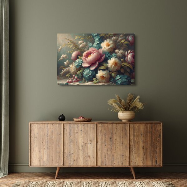 Slika - Prirodna mrtva s cvijećem - slika (90x60 cm)