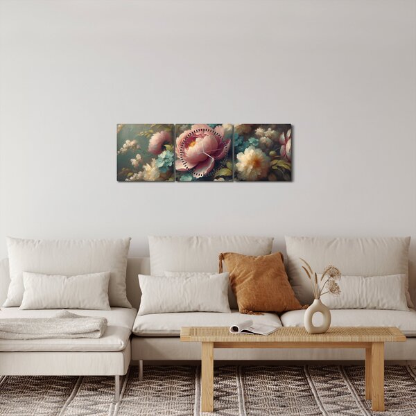Slika - Prirodna mrtva s cvijećem - slika (sa satom) (90x30 cm)