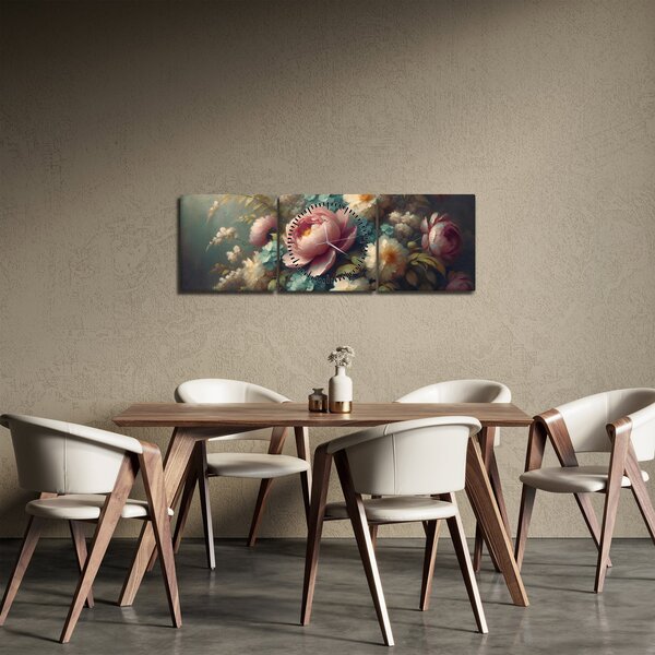 Slika - Prirodna mrtva s cvijećem - slika (sa satom) (90x30 cm)
