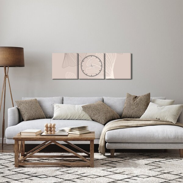 Slika - Bež lišće N⁰6 (sa satom) (90x30 cm)