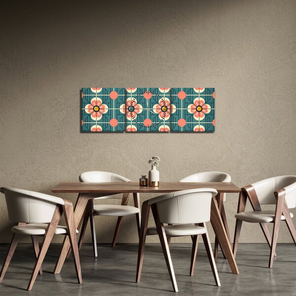 Slika - Retro uzorak s cvijećem (sa satom) (90x30 cm)
