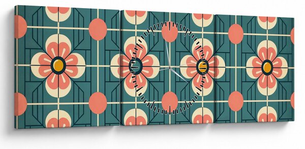 Slika - Retro uzorak s cvijećem (sa satom) (90x30 cm)