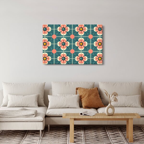 Slika - Retro uzorak s cvijećem (90x60 cm)